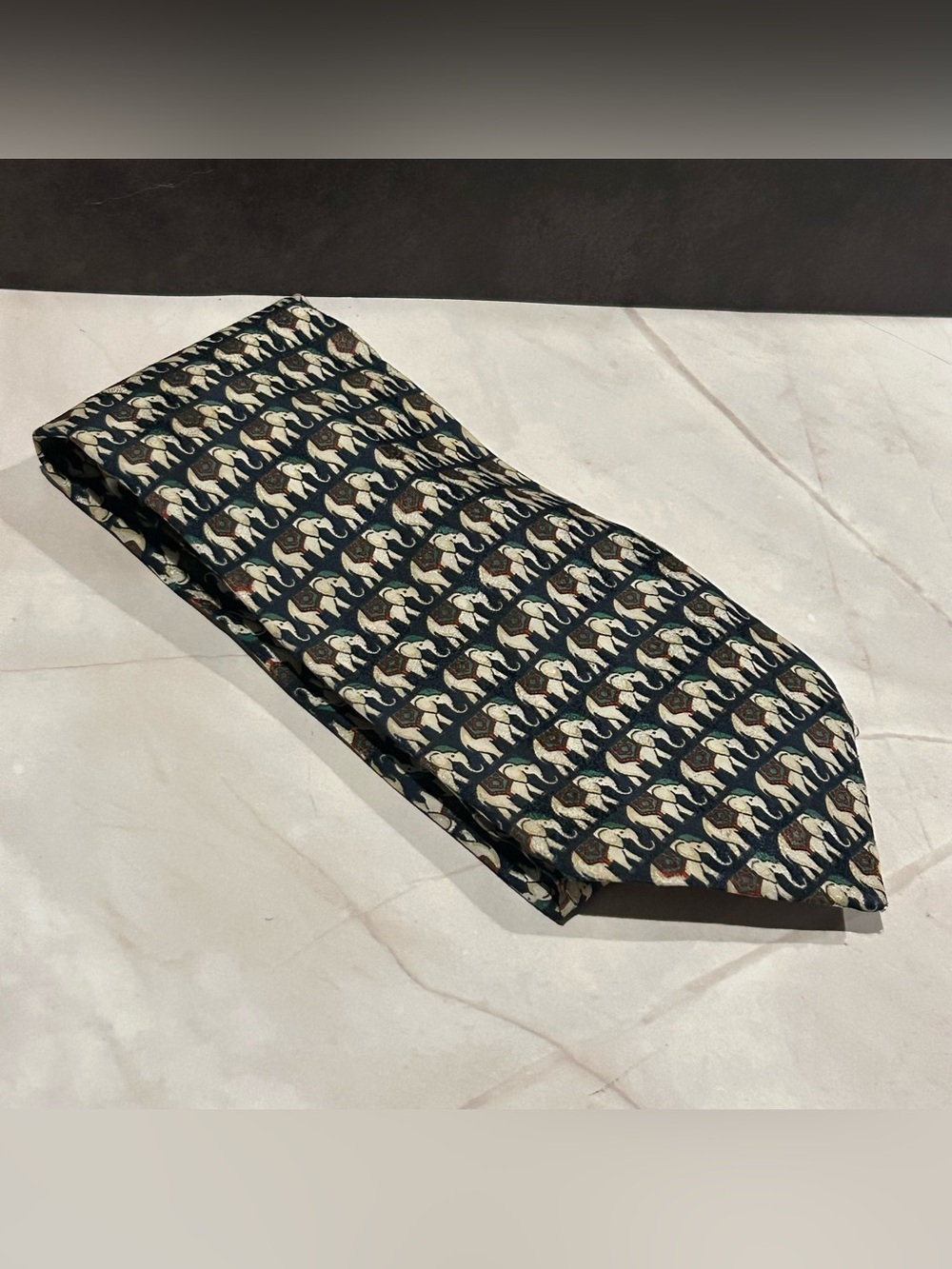 Ferrari Navy Silk 60.5” Tie with Elephant Motif
